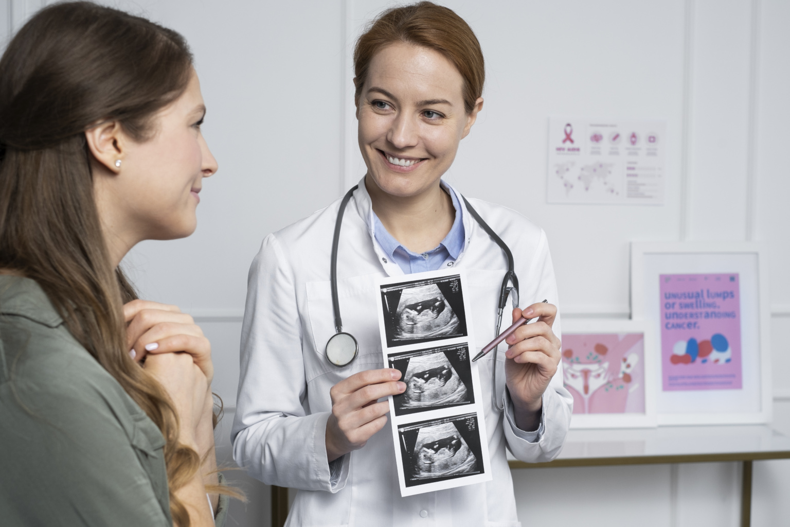 Medium Shot Smiley Doctor Explaining Ultrasounds