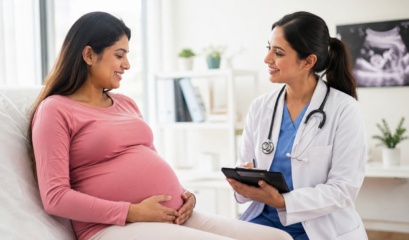 Doctor giving consultation about pregnancy care